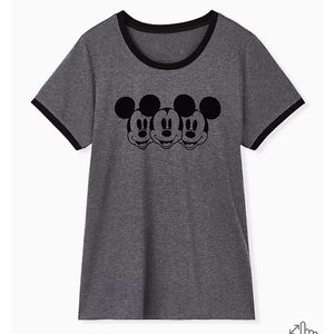 Torrid DISNEY MICKEY MOUSE CHARCOAL GREY JERSEY RINGER TOP